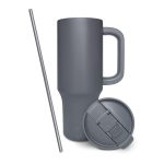 Frosted Frog Gray 40oz Mug with Handle, Gray straw, and Gray Lid Front View